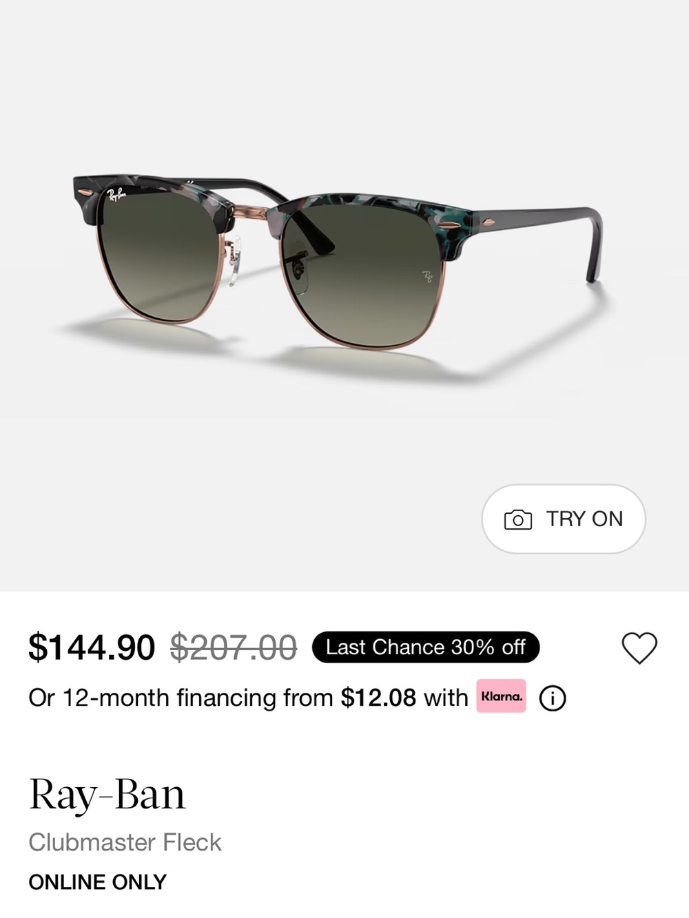 Ray-Ban Clubmaster Fleck Sunglasses - Green/Black/Gold
